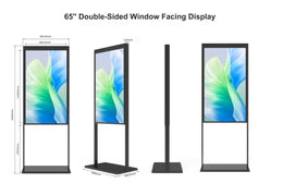 65" Double-Sided High Bright Window LCD Display, 2500nits Front + 700nits Back, Android 2+32G, Non-Touch, Cloud/APP/USB, Hanging/Floor Stand
