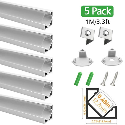 V Shape LED Channel - V03-A 12mm Silver / Black Aluminum Profile | Milky White Cover | Standard LED Mounting Channel – 1m / 2m / 3m | 50 / 100-Pack