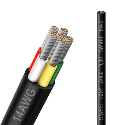 14 AWG 6/7/8 Conductor Stranded Tinned Copper Electrical Wire, Black/White PVC Multi-Core Control Cable – Industrial Flexible Wire for Electrical Systems – 50m / 500m (10 Rolls Available)