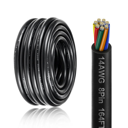 14 AWG 6/7/8 Conductor Stranded Tinned Copper Electrical Wire, Black/White PVC Multi-Core Control Cable – Industrial Flexible Wire for Electrical Systems – 50m / 500m (10 Rolls Available)