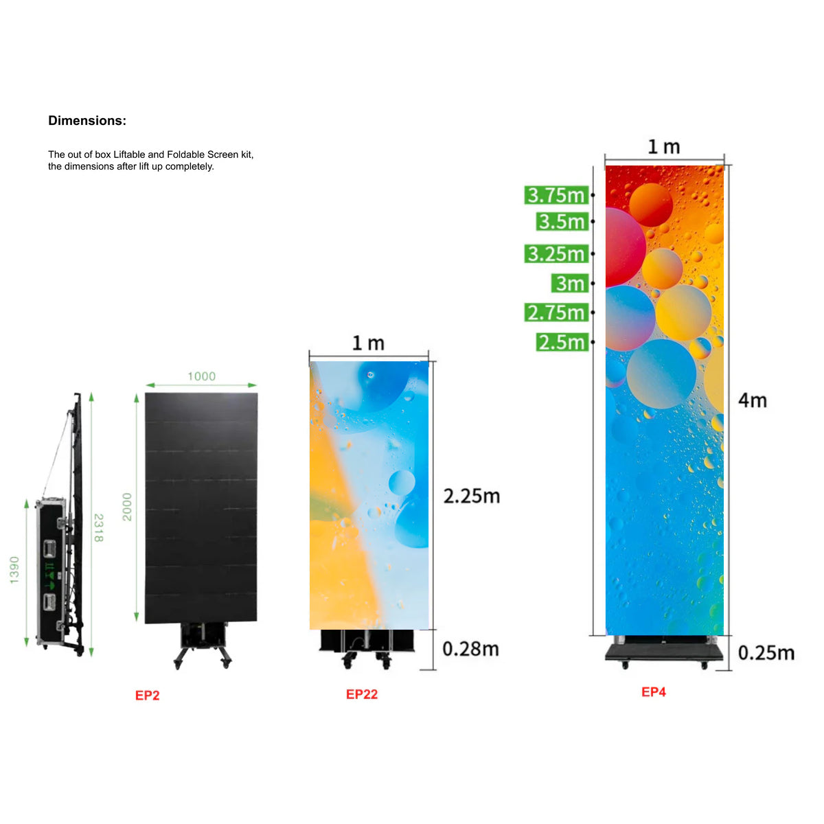 LEP-M Series Foldable LED Digital Signage Poster | 1×2.25m All-in-One Mobile Case | P3.9mm Indoor | Remote-Lift LED Display System