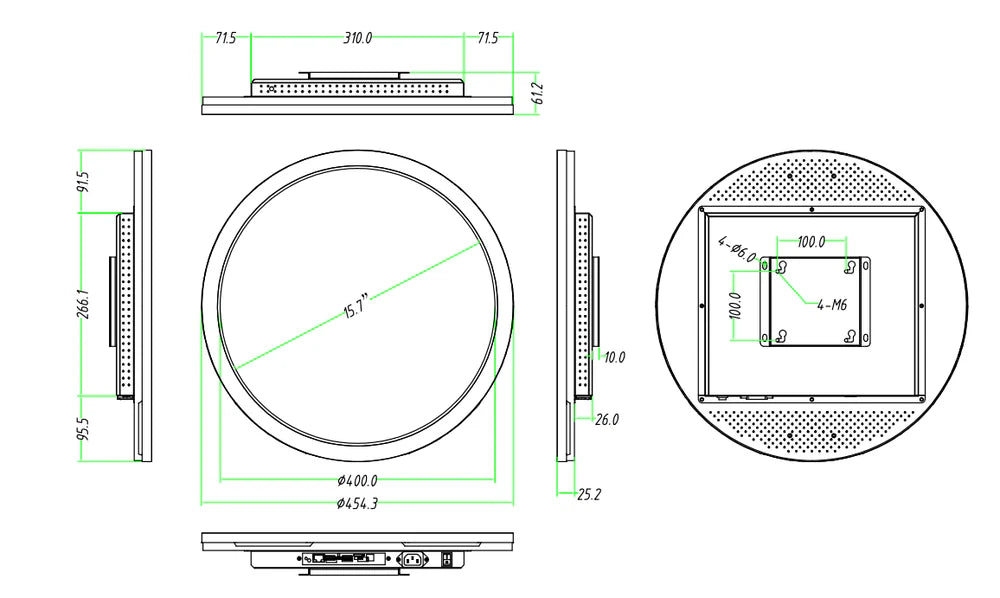 15.7 Inch (Dia.400mm Viewable) Round LCD Display Screen, Capacitive Touch (Optional), Cloud / APP / USB Disk