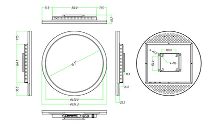 15.7 Inch (Dia.400mm Viewable) Round LCD Display Screen, Capacitive Touch (Optional), Cloud / APP / USB Disk