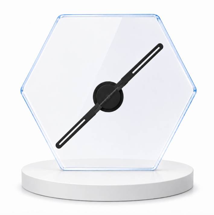 FL Series 18cm to 42cm (7.1–16.5 inch) | 3D Hologram LED Display | Small Size | Asynchronous Control | 3D LED Display Fan | Transparent Square Protective Housing | 2 Blades