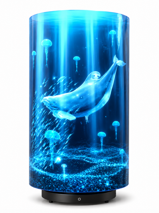 CYL Series 50cm (19.7 inch) | 3D Hologram LED Display | Medium Size | Cylinder Fan Cloud Control (AS) | Commercial Hologram Display | Transparent Cylindrical Protective Cover with Mobile Base | 4 Blades | Mobile Base Included & Power Adapter Included