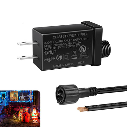 9W/12W/15W IP44 Class 2 Power Supply, AC 100–240V to DC 12V Adapter Transformer with US Plug - Waterproof Outdoor LED Power Supply for String Lights, Christmas Decorations and Outdoor Lighting
