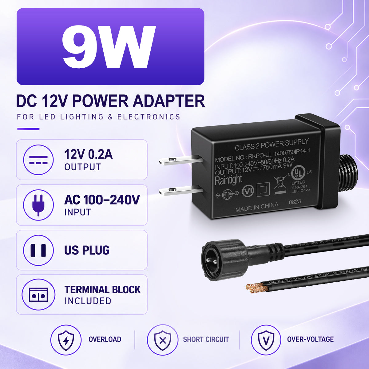 9W/12W/15W IP44 Class 2 Power Supply, AC 100–240V to DC 12V Adapter Transformer with US Plug - Waterproof Outdoor LED Power Supply for String Lights, Christmas Decorations and Outdoor Lighting