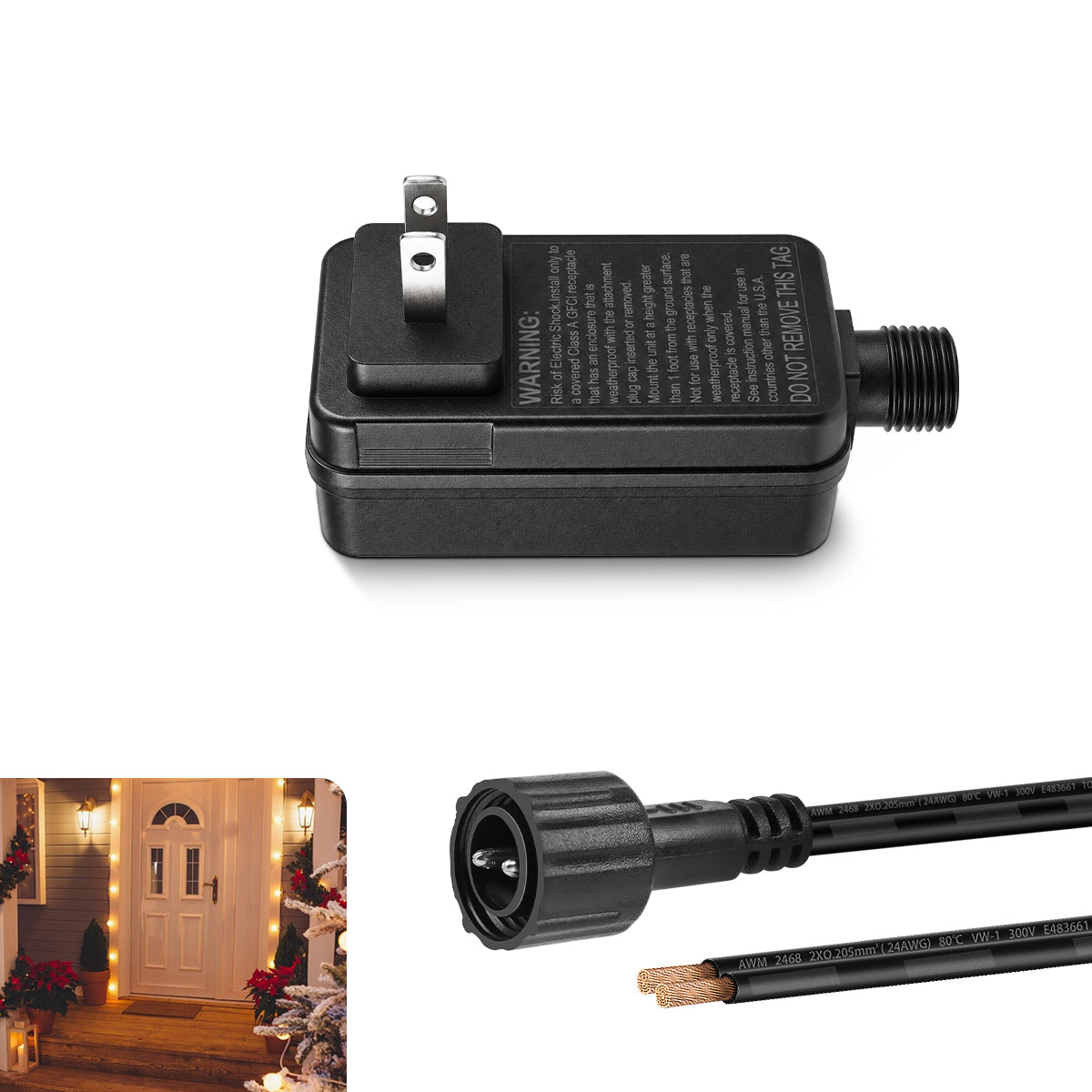 9W/12W/15W IP44 Class 2 Power Supply, AC 100–240V to DC 12V Adapter Transformer with US Plug - Waterproof Outdoor LED Power Supply for String Lights, Christmas Decorations and Outdoor Lighting