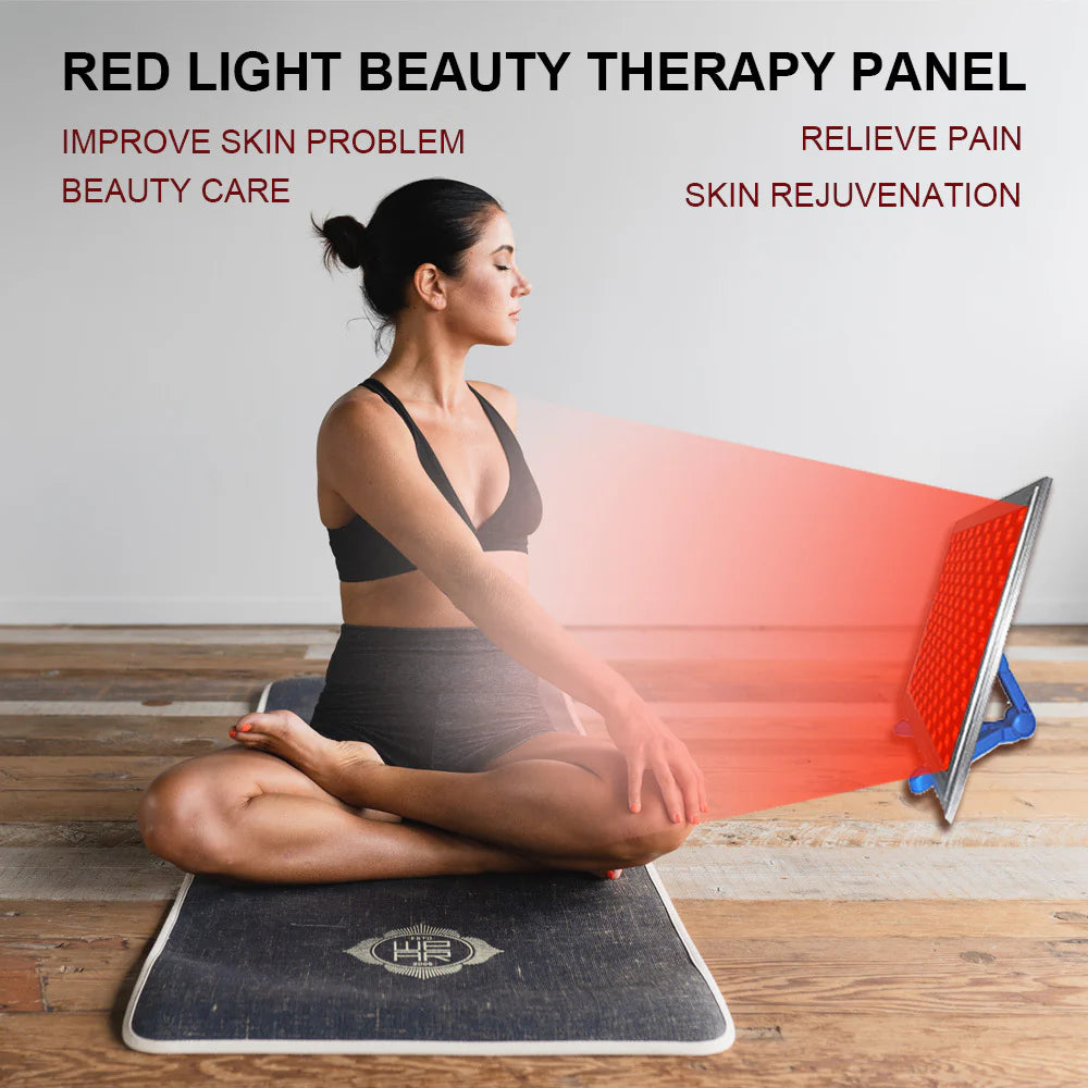 50W Infrared Therapy Lamp – Red Light 655–665nm & IR 850–860nm | Dimmable & Timer | AC100–240V | Aluminum Alloy + PC Cover | for Skin & Muscle | Blue Stand / Desktop Stand | Included Controller, Protective Goggles | US / EU / UK / AU Plug