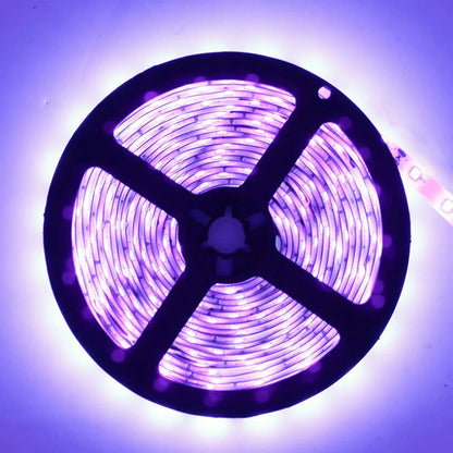 380-385nm SMD5050 UV LED Strip Light – 16.4FT / 5M / 10M | 30 / 60 120 LEDs/m | DC12V | Non-Waterproof / IP67 Waterproof | Power Adapter Required | UV Strip for Resin Curing, Fluorescent Response & Display Light