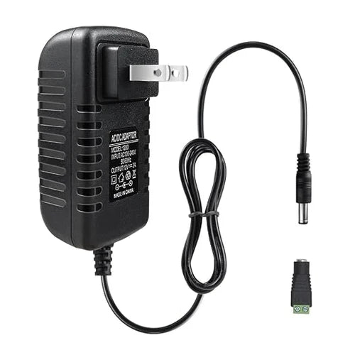 12V Wall Plug LED Adapter 12W/24W, AC 100–240V Input Black Wall Plug LED Adapter with UK Plug - for LED Strip Lights, CCTV and Electronics