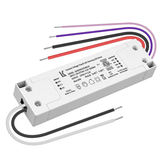 30W Plastic Case Universal Dimmable LED Driver, 12V DC, ETL Listed, AC 120-277V Input, LED Driver for Commercial Lighting Projects / LED Strip Installations / Architectural Lighting Systems