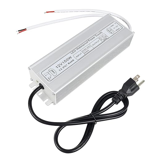 150W Outdoor Waterproof Power Supplies, 12V/24V Output, 90-265V Input, Dual Output, Aluminum Housing, Outdoor Lighting Projects, CE/RoHS/FCC Certified, US/UK/EU Plug, 1-Pack / 10-Pack