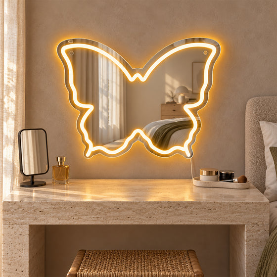 Warm White Butterfly LED Vanity Signs – 15.7×12 inch  Neon Outline | USB Powered | Perfect for Vanity Decor