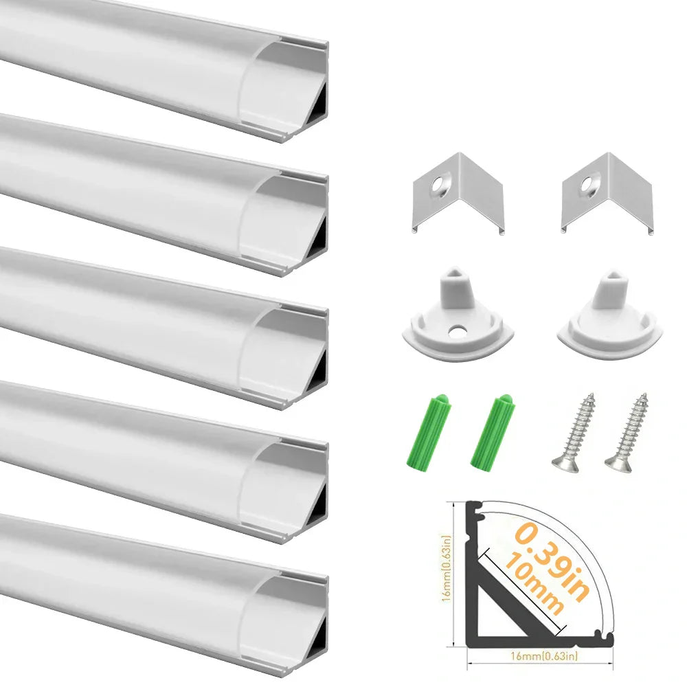 V Shape LED Channel - V02-B 10mm Silver / Black Aluminum Profile | Milky White Cover | Standard LED Mounting Channel – 1m / 2m / 3m | 50 / 100-Pack