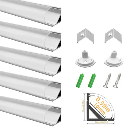 V Shape LED Channel - V02-B 10mm Silver / Black Aluminum Profile | Milky White Cover | Standard LED Mounting Channel – 1m / 2m / 3m | 50 / 100-Pack