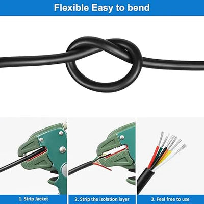 14 AWG 6/7/8 Conductor Stranded Tinned Copper Electrical Wire, Black/White PVC Multi-Core Control Cable – Industrial Flexible Wire for Electrical Systems – 50m / 500m (10 Rolls Available)