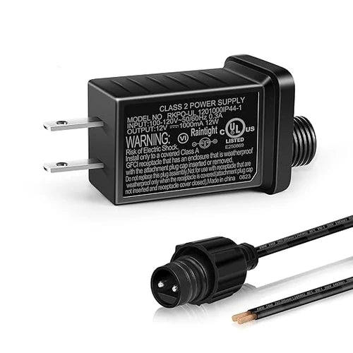 2.7W IP44 Class 2 Power Supply, AC 100–240V to DC 4.5V Adapter Transformer with US Plug - Waterproof Outdoor LED Power Supply for String Lights, Inflatable Decorations and Holiday Lighting