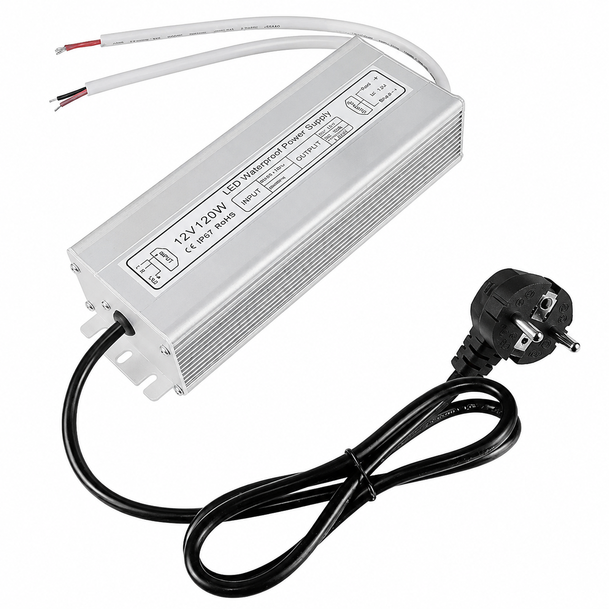 120W Outdoor Waterproof Power Supplies, 12V/24V Output, 90-265V Input, Dual Output, Aluminum Housing, Outdoor Lighting Projects, CE/RoHS/FCC Certified, US/UK/EU Plug, 1-Pack / 10-Pack