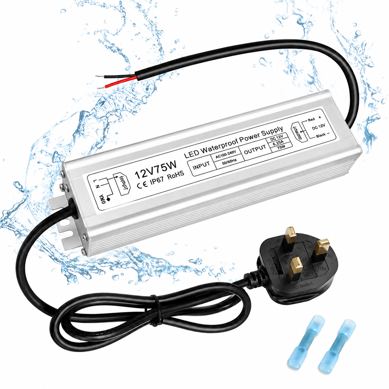 75W Outdoor Waterproof Power Supplies, 12V Output, 90-265V Input, Single Output, Aluminum Housing, Outdoor Lighting Projects, CE/RoHS/FCC Certified, US/UK/EU Plug, 1-Pack / 10-Pack