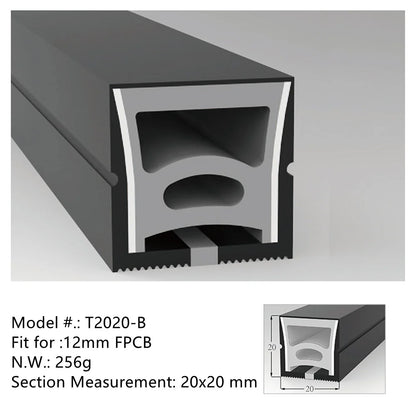 Neon Light Housing – S2020 Black | 20x20mm Silicone LED Channel System | IP67 Waterproof | 12mm PCB Width | 50M/5M | Local Stock US/UK/DE