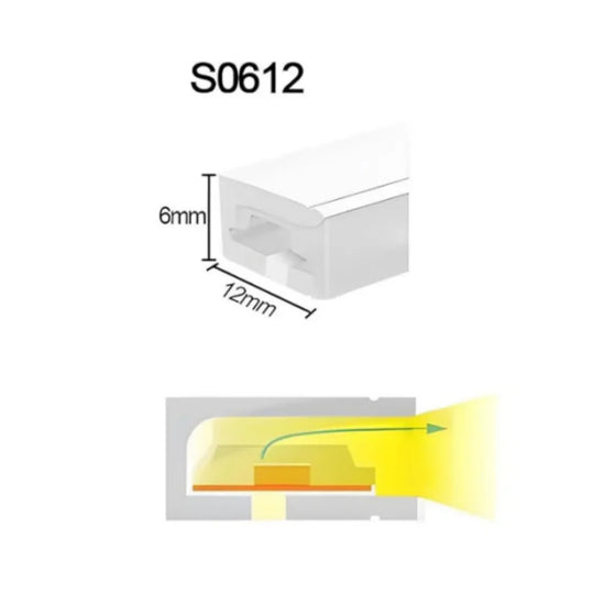 LS Series S0612 Standard Install LED Neon Profile | 6×12mm Side Emitting neon diffuser profile | IP67 Waterproof | 8mm PCB Width | Interior Shelf Cove Lighting | 5M/500M | Local Stock US/UK/DE
