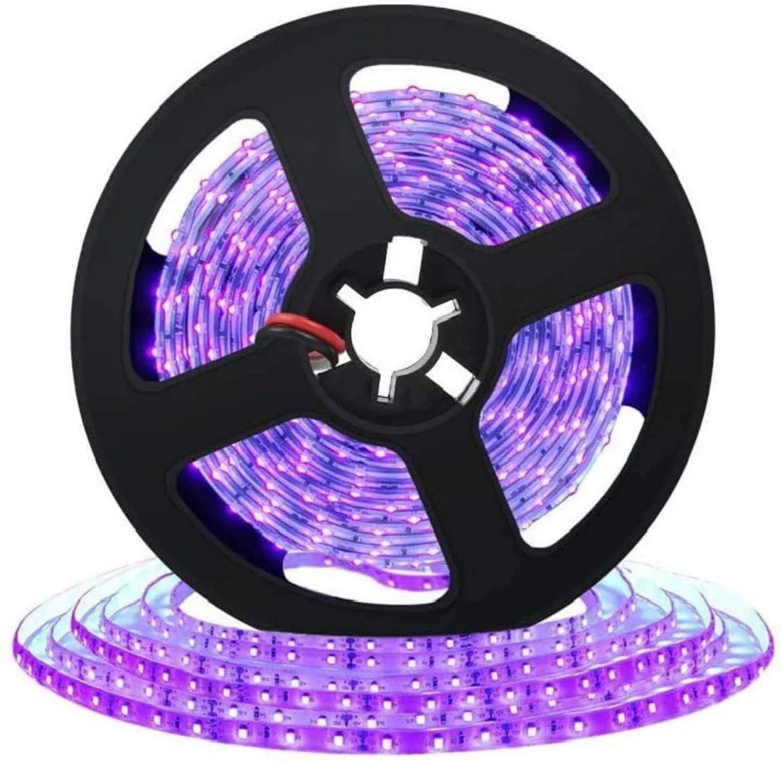 395–405nm SMD2835 UV LED Strip Light – 16.4FT / 5M / 10M | 60 / 120 / 240 LEDs/m | Non-Waterproof / IP67 Waterproof | Power Supply Not Included | UV LED for Curing, Fluorescent Effects & Glow Lighting
