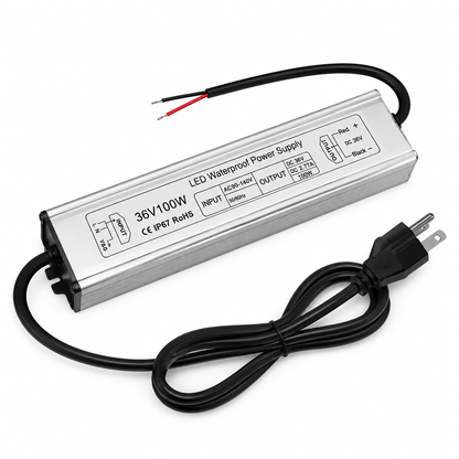 100W Outdoor Waterproof Power Supplies, 12V/24V/36V/48V Output, 90-265V / 90-140V / 175-265V Input, Single Output, Aluminum Housing, Outdoor Lighting Projects, CE/RoHS/FCC Certified, US/UK/EU Plug, 1-Pack / 10-Pack