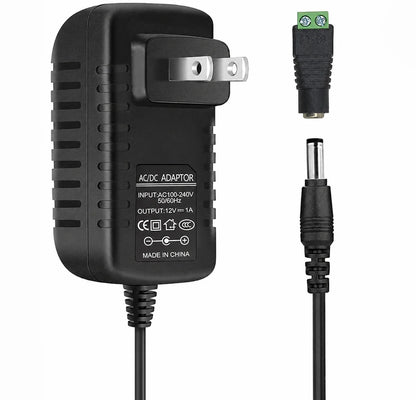 12V Wall Plug LED Adapter 12W/24W/36W, AC 100–240V Input Black/White Wall Plug LED Adapter with US Plug - for LED Strip Lights, CCTV and Electronics