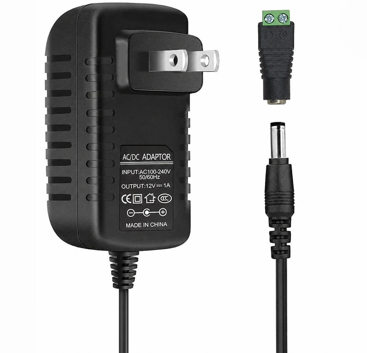 12V Wall Plug LED Adapter 12W/24W, AC 100–240V Input Black Wall Plug LED Adapter with UK Plug - for LED Strip Lights, CCTV and Electronics
