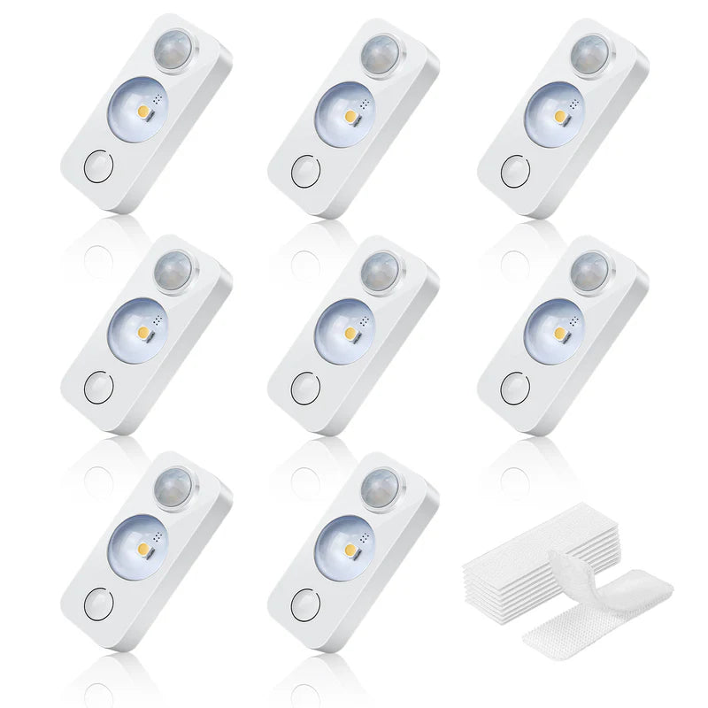 LightingWill Rechargeable LED Motion Sensor Lights (8-Pack) | Warm White / Pure White, Stick-On Cabinet & Closet Lights, USB Charging, No Wiring Needed