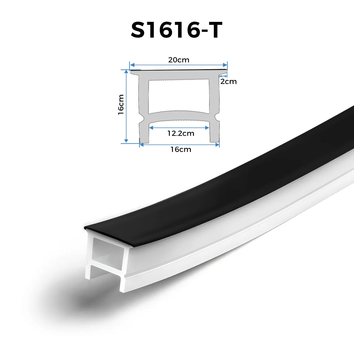 LQ Series S1616-T Black Quick Install LED Neon Profile | Top-Emitting Cover | 16×16mm Top Emitting led neon extrusion profile | Max Strip Width ≤12mm | LED Signage Cove Lighting | 5M/500M