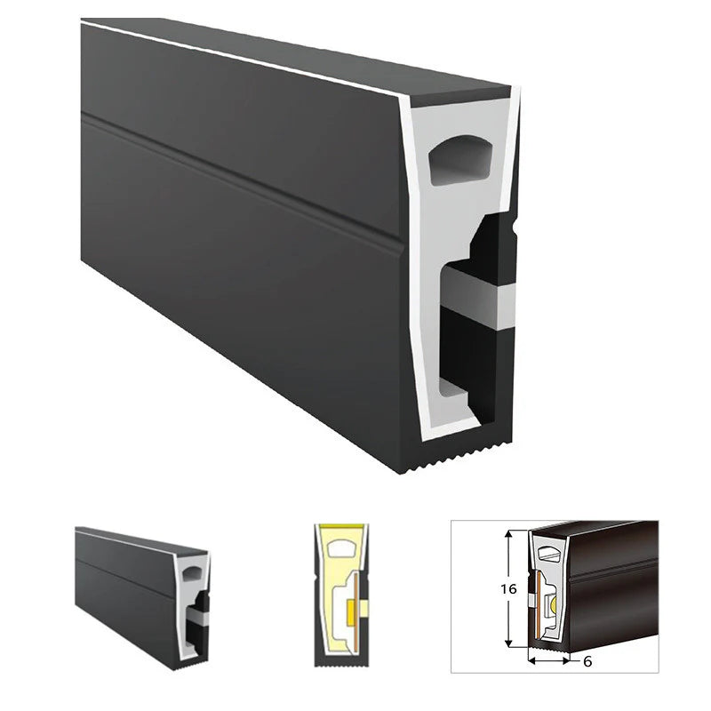 Neon Light Housing – S0616 Black Side Edge Lighting | 6x16mm Silicone LED Channel System | IP67 Waterproof | 8mm PCB Width | 50M/5M | Local Stock US/UK/DE
