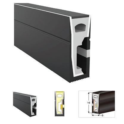Neon Light Housing – S0616 Black Side Edge Lighting | 6x16mm Silicone LED Channel System | IP67 Waterproof | 8mm PCB Width | 50M/5M | Local Stock US/UK/DE