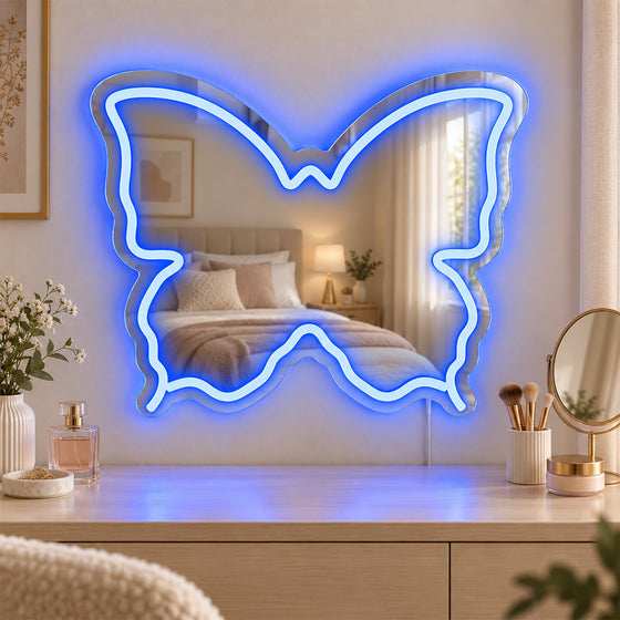 Blue Butterfly LED Vanity Signs – 15.7×12 inch  Neon Outline | USB Powered | Perfect for Vanity Decor