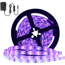 24W / 60W UV Black Light LED Strip – 16.4FT / 5M / 10M | SMD2835 | 60 LEDs/m (300 LEDs Total) | 395–405nm | Non-Waterproof / IP65 Waterproof | With Power Supply | Perfect for Night Fishing and Blacklight Party Events