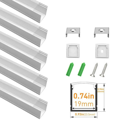 U Shape LED Channel - U06-A 20mm Silver / Black Aluminum Profile | Milky White Cover | Heavy-Duty LED Mounting Track – 1m / 2m / 3m | 50 / 100-Pack