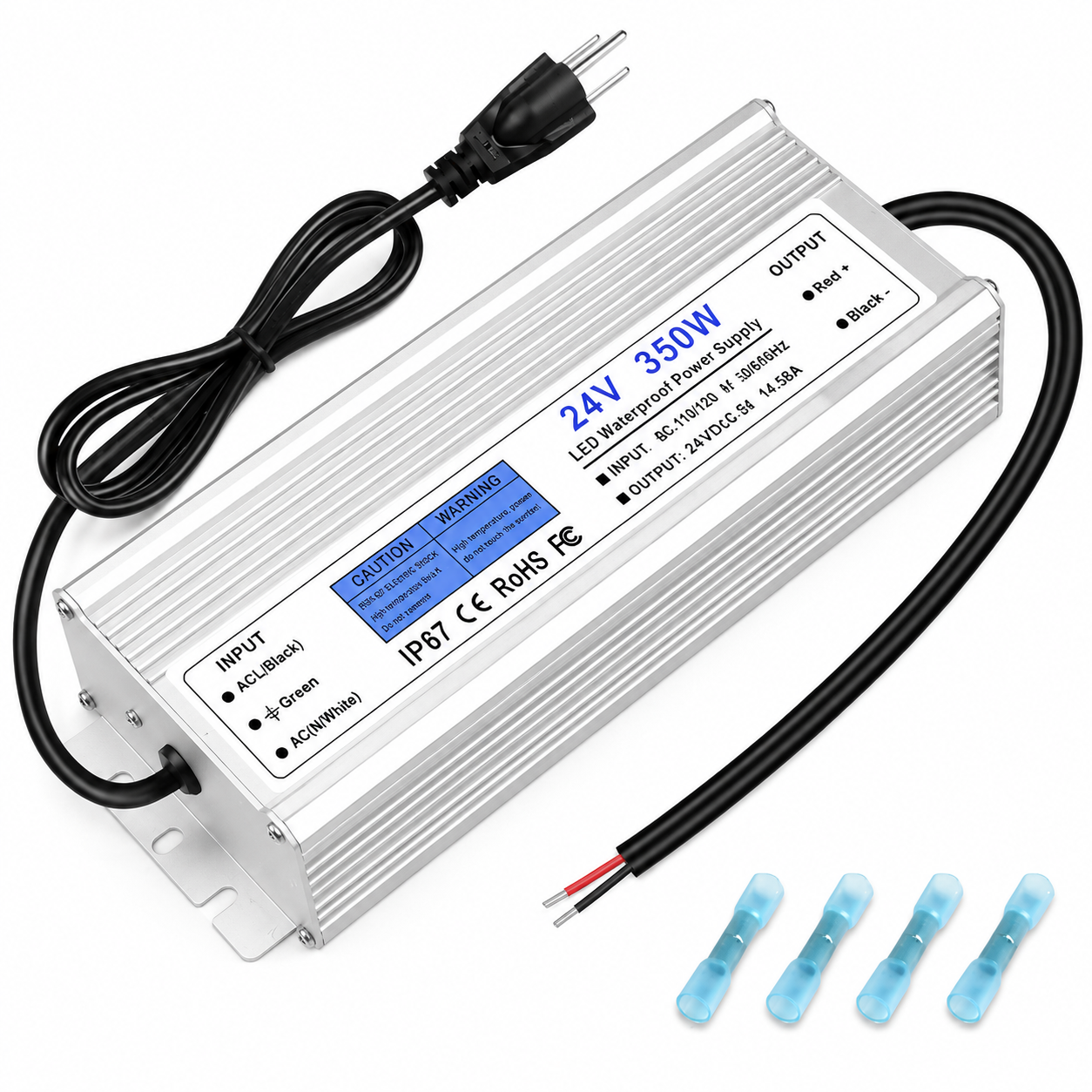 350W Outdoor Waterproof Power Supplies, 24V/36V/48V Output, 90-140V / 175-265V Input, Single Output, Aluminum Housing, Outdoor Lighting Projects, CE/RoHS/FCC Certified, US/UK/EU Plug, 1-Pack / 10-Pack