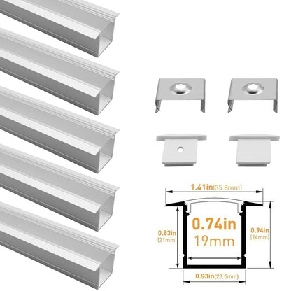 U Shape LED Channel - U05-A 20mm Silver / Black Aluminum Profile | Milky White Cover | Heavy-Duty LED Mounting Track – 1m / 2m / 3m | 50 / 100-Pack