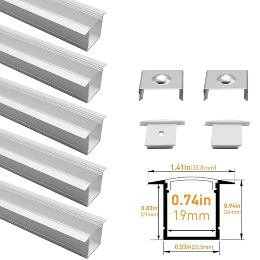 U Shape LED Channel - U05-A 20mm Silver / Black Aluminum Profile | Milky White Cover | Heavy-Duty LED Mounting Track – 1m / 2m / 3m | 50 / 100-Pack