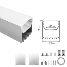 Wide Pendant LED Aluminum Profile Light H7075B – 45mm Inner Width | Silver Housing | Milky White Cover | With Installation Accessories | Suspension Mounting Linear Office Lighting | 1m / 2m Length | 10 / 20-Pack