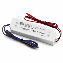 MEANWELL LPV Series 12V IP67 Waterproof Switching Power Supply, 35W–150W, AC90-264V Input, UL/CE Certified, Plastic Housing, Outdoor Lighting Projects, 1-Pack / 10-Pack