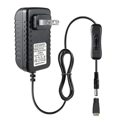 DC 12V Wall Plug LED Adapter with On/Off Switch, 12W/24W/36W Options, US Plug, Black/White Housing, 100–240V AC Input Wall Plug LED Adapter - for LED Strip Lights, CCTV and Electronics