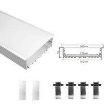 Wide Recessed LED Aluminum Profiles Kit H15050B – 125mm Inner Width | Silver | Milky White Cover | With Installation Accessories | Linear Flush-Mount Office Lighting – 1m / 2m | 10 / 20-Pack