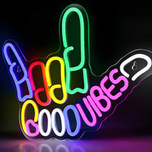 LightingWill "Good Vibes" Neon Sign – Dimmable LED Finger Light, USB Powered Wall Decor for Game Rooms, Bars, Weddings & More