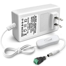 DC 12V Wall Plug LED Adapter with On/Off Switch, 24W/36W Options, US Plug, White Housing, 100–240V AC Input Wall Plug LED Adapter - for LED Strip Lights and Electronic Devices