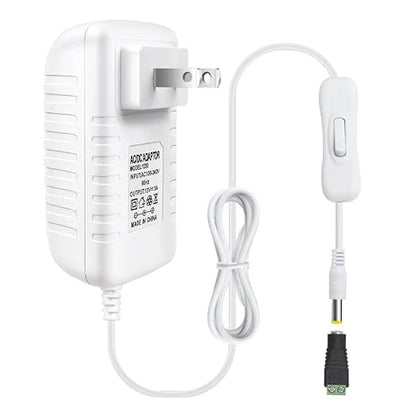 DC 12V Wall Plug LED Adapter with On/Off Switch, 12W/24W/36W Options, US Plug, Black/White Housing, 100–240V AC Input Wall Plug LED Adapter - for LED Strip Lights, CCTV and Electronics