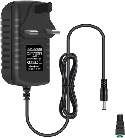 12V Wall Plug LED Adapter 12W/24W/36W, AC 100–240V Input Black/White Wall Plug LED Adapter with US Plug - for LED Strip Lights, CCTV and Electronics