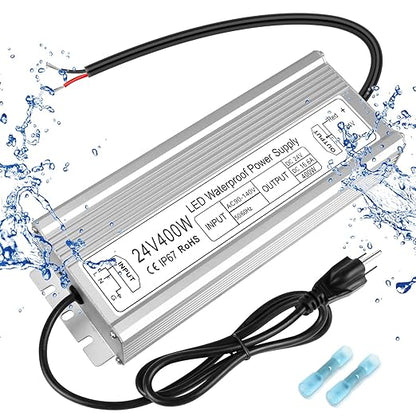 400W Outdoor Waterproof Power Supplies, 24V/36V/48V Output, 90-140V / 175-265V Input, Single Output, Aluminum Housing, Outdoor Lighting Projects, CE/RoHS/FCC Certified, US/UK/EU Plug, 1-Pack / 10-Pack