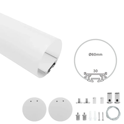 Round Suspended LED Aluminum Profile Light D60-B – 60mm Diameter | 30mm Inner Width | Silver Housing | Milky White Cover | With Installation Accessories | 1m / 2m Length | 10 / 20-Pack